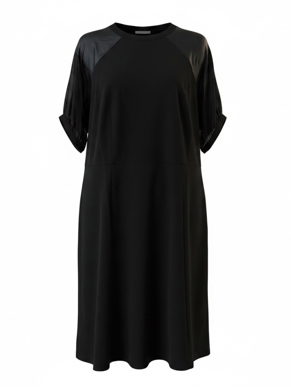 London Times Black Midi Dress with Sheer Puff Sleeves